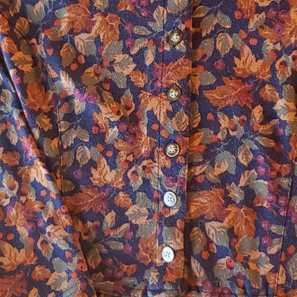 Vintage Eddie Bauer Navy Leaves Dress Modest - Picture 5 of 8